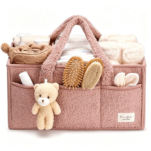 XIBUFE Baby Diaper Caddy Organizer with Handle,Boy&Girl Shower Gift Basket,Portable Diaper Storage Basket Bin for Wipes,Newborn Baby Essentials,Car Caddy Organizer