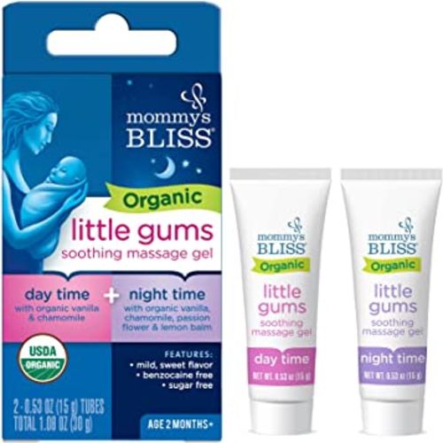Mommy's Bliss Organic Little Gums Soothing Massage Gel Day and Night Combo, Helps with Tender Gums, Age 2 Months+, Sugar Free, Mild & Sweet Flavor, 2 - 0.53 Oz Tubes (Pack of 1)