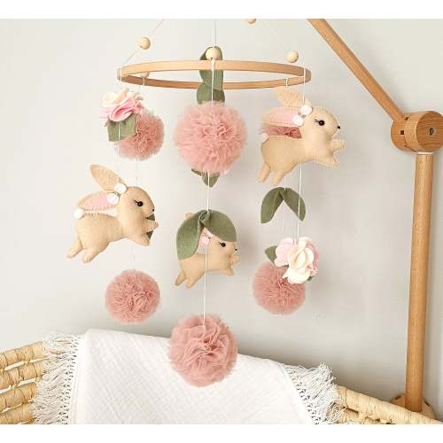 Bunny baby mobile girl, crib decor girl, nursery decor, baby shower gift