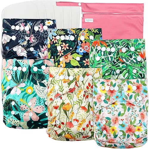 Leekalos Cloth Diapers Reusable for Boys and Girls, Baby Diaper Cloth with Inserts & Wet Bag One Size