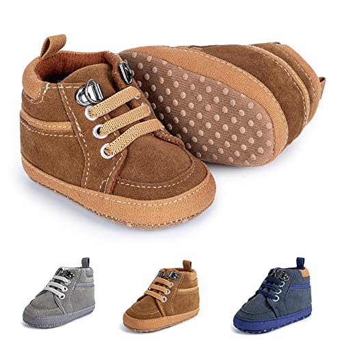 Meckior Toddler Baby Boys Girls High Tops Ankle Sneakers Soft Anti-Slip Sole PU Leather Moccasins Infant Newborn Prewalker First Walking Crib Shoes