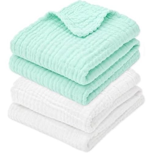 Aablexema Muslin Baby Blanket 6-Layer 43"x43", 2-Pack(White&Green)