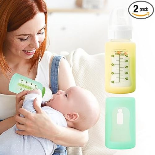 2PCS Silicone Baby Bottle Sleeves for Dr. Brown Bottles 4 oz, Silicone Bottle Covers Replacement for Dr. Brown Glass Bottles, Narrow Sleeve with a Cutout, Dishwasher Freezer Microwave Safe
