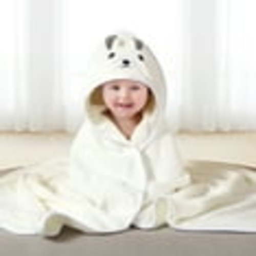 MONEHANE Baby Bath Towel, Absorbent Large Hooded Towel for Kids, Newborn, Babie, Toddler, Infant, White Bear, 31.5 x 31.5 inch