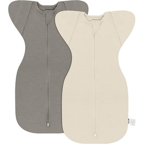 MEXXI Swaddle Baby Sleep Sack With Arms Up, 2 Pack Baby Transitional Swaddle with Double Zipper,0.5 TOG, 8-13 lbs, S