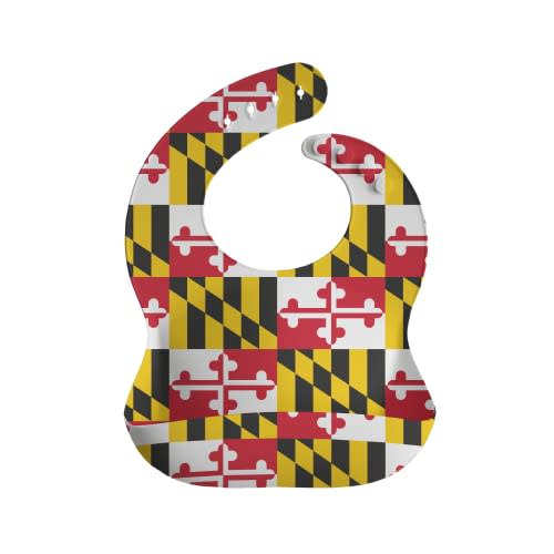 Route One Apparel | Maryland Themed Silicone Baby Bibs for Eating Toddlers Button Snaps with Food Catcher