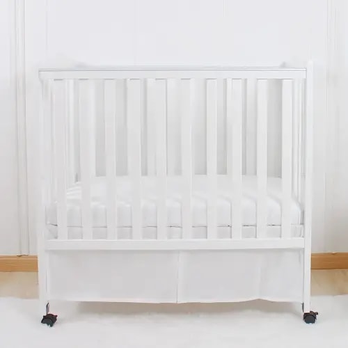 CaSaJa Mini Crib Skirt Pleated, Silk-Looking Soft Microfiber Baby Bed Skirt with Durable Platform for Mini and Portable Cribs 24" X 38", 12" Generous Drop Dust Ruffle, Machine Washable, White Color