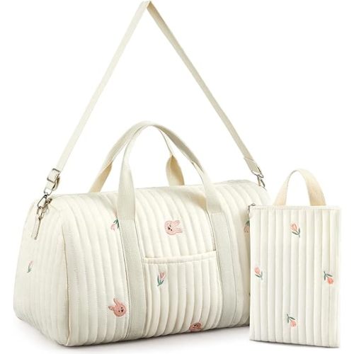 Paterr 2 Pcs Diaper Bag Tote Large Travel Diaper Tote Mommy Hospital Bag Cute Cotton Small Reusable Handbag for Mom Nurse(Rabbit)