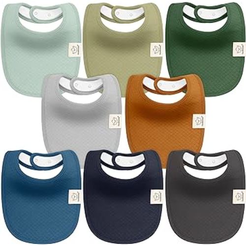 KeaBabies 8-Pack Organic Baby Bibs for Girls, Boys - Quilted Cotton Cloth Baby Drool Bibs for Drooling and Teething Toddler, Newborn, Infant, Soft & Super Absorbent (Hunter)