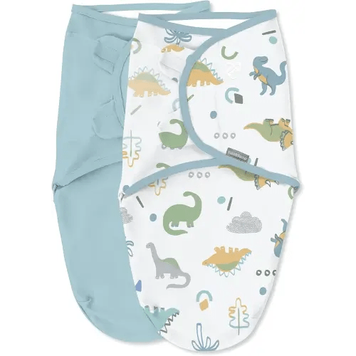 SwaddleMe by Ingenuity Original Swaddle, 100% Cotton, Improves Sleep & Calms Startle Reflex, 0-3 Months, 1.0 TOG, 2-Pack, Baby Swaddle Blanket - Tropical Dino
