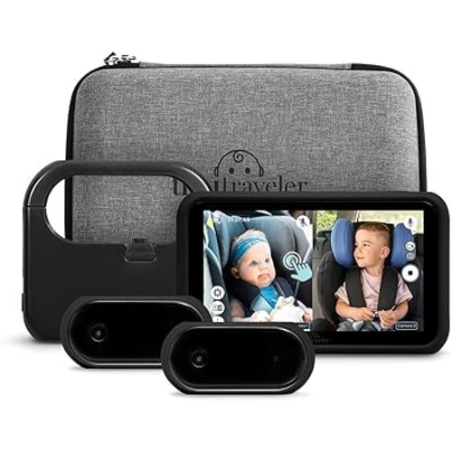 Tiny Traveler Baby Car Camera for 2 Kids, Touch Screen Baby Car Monitor with Power Bank, No WiFi Baby Camera for Car Home Travel, Rear-Facing Car Seat Monitor Night Vision Baby Reminder Alert - Black