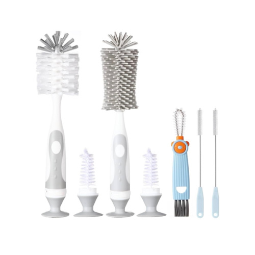 Ariseno 5-in-1 Baby Bottle Cleaner Set, Including Nylon & Silicone Bottle Brush, Cap, Straw & Nipple Brushes, BPA-Free (Grey)