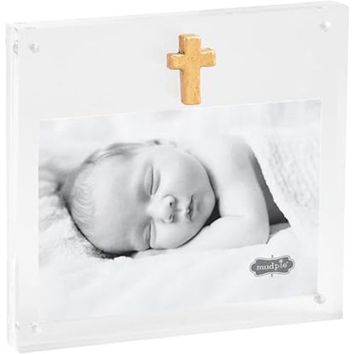 Mud Pie Acrylic Frame With Gold Cross; 6 1/2" x 7"