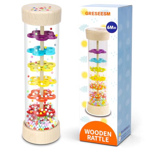 GRESEESM Montessori Toys for 1 Year Old, Baby Toys 6-12 Months, Infant Wooden Rattle Sensory Rain Stick Toys, Newborn Travel Activities Baby Gifts for 6 9 12 18 Months 1 Year Old Boy Girls