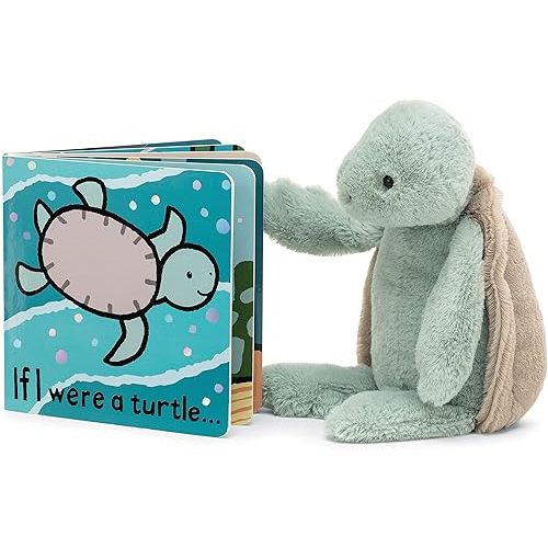 Jellycat If I were a Turtle Board Book and Bashful Turtle Stuffed Animal, Medium 12 inches