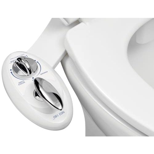 LUXE Bidet NEO 180 - Dual Nozzle, Self-Cleaning, Non-Electric Bidet Attachment for Toilet Seat, Adjustable Water Pressure, Rear & Feminine Wash, with Lever Control (White)