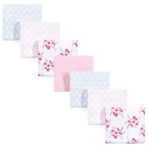 Luvable Friends Baby Girl Cotton Flannel Receiving Blankets, Floral 7-pack, One Size