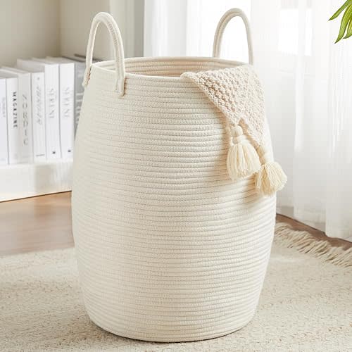 105L Extra Large Laundry Hamper Basket by Fiona's magic, Woven Tall Clothes Hamper for Storage Blanket, Toys and Dirty Cothes in Bedroom and Living Room Organizer, Beige