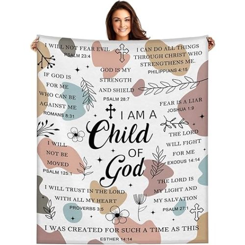 Christian Gifts for Women - I Am a Child of God Blanket, 60"x80", Inspirational Religious Birthday Gifts for Women, Mom, Sister, Friends, Christmas, Baptism, Catholic, Spiritual, Jesus, Faith, Bible