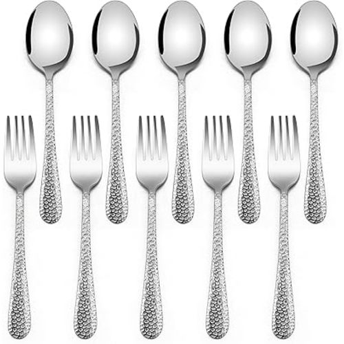 E-far Toddler Forks and Spoons Set, 10-Piece Stainless Steel Toddler Utensils Kids Safe Silverware for Self Feeding, Healthy & Non-Toxic, Dishwasher Safe