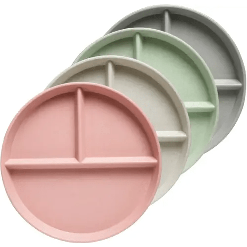 greenandlife 9 Inch (4PCS) Unbreakable Divided Plates for Kids Adults, Dishwasher & Microwave Safe Compartment Plates, Lightweight Reusable Plastic Portion Control Plates, BPA Free and Healthy