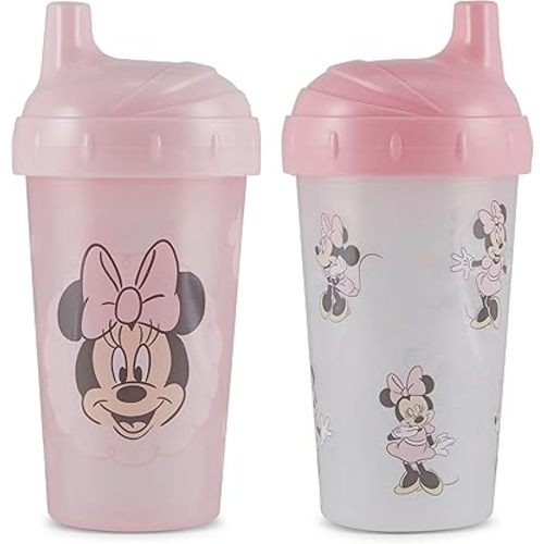 Toddler Sippy Cups for Girls | 10 Ounce Minnie Mouse Sippy Cup Pack of Two with Straw and Lid | Durable Blue Leak Proof Travel Water Bottle for Toddlers