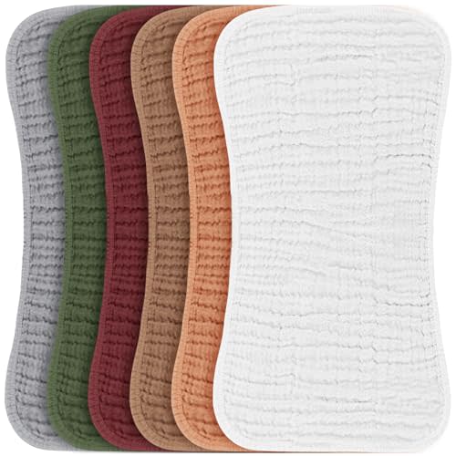 Konssy Muslin Baby Burp Cloths Sets for Unisex- 6 Pack Large 100% Cotton Burping Clothes for Newborn, Baby Girls and Boys