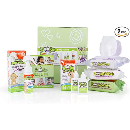 Baby Gift Set by Boogie Wipes, Baby Wipes by Boogie Wipes 90 Count, Diaper Rash Cream Spray by Boogie Bottoms 1 Pack, Baby Nasal Saline Drops by Boogie Drops 2 Pack