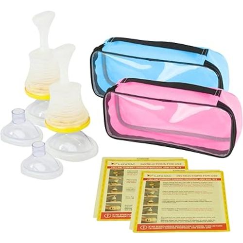 LifeVac Travel Kit, 2-Pack Bundle - Portable Choking Rescue Device - First-Aid Suction, Adult & Baby/Kids Masks, HSA/FSA Approved - Blue & Pink