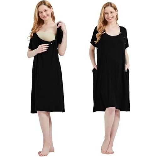 Mama & Wish Labor and Delivery Gown 3 in 1 Labor, Delivery and Nursing Gown for Hospital Made with Ultra-Soft Fabric