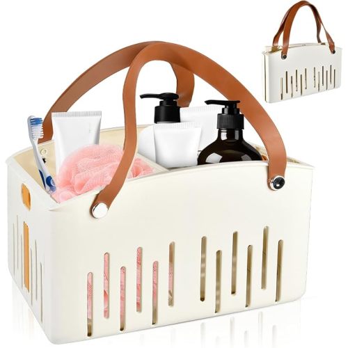 Shower Caddy Portable Collapsible Caddy Organizer with Handle Plastic Tote Bin for Bathroom Kitchen Cleaning College Dorm Room Essentials Travel Shower Storage Baskets for Beach Gym Camping