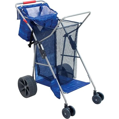 Rio Beach Wonder Wheeler Deluxe Utility, Lawn, and Beach Foldable Cart, Blue