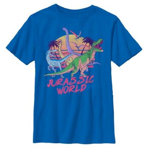 Boys Jurassic World Distressed Neon Art T Shirt - Royal Blue - Large