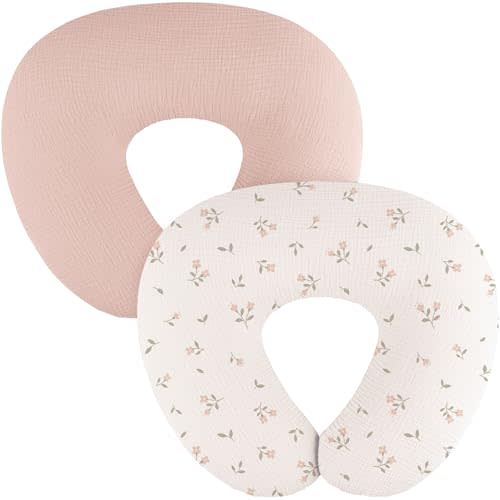 MairMore 2-Pack Muslin Nursing Pillow Covers, Breathable 100% Cotton Breastfeeding Pillow Slipcovers for Standard Nursing Pillows, Soft Covers for Baby Girls and Boys with Zipper