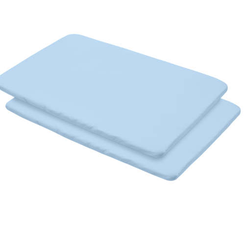 All-in-One Fitted Sheet & Waterproof Cover, For 39" x 27"/99 x 69 cm Play Yard Mattress, Light Blue (2-Pack)