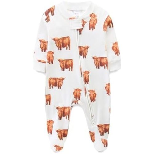Baby Boy Baby Girl Pajamas 100% Cotton Romper One-Piece Outfits,Double Zipper Long Sleeve Footed Onesie