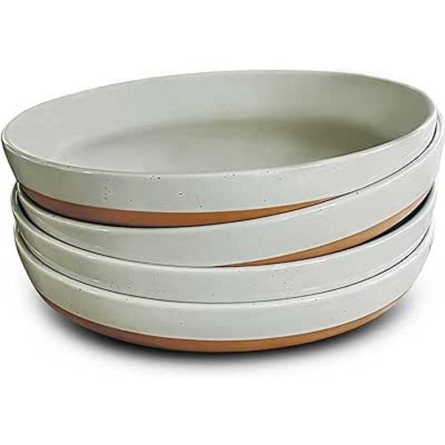 Amazon.com | Mora Ceramic Flat Pasta Bowl Set of 4-35oz, Microwave Safe Plate with High Edge - Modern Porcelain Dinnerware for Kitchen and Eating, Large Wide Bowls/Plates for Serving Dinner, Salad, etc- Grey: Pasta Bowls
