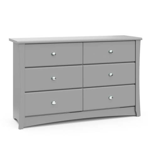 Storkcraft Crescent Wooden 6 Drawer Nursery Double Dresser, Baby Changing New Furniture, Pebble Gray