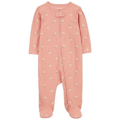 Baby Floral 2-Way Zip Cotton Sleep & Play Pajamas - Style,Pink