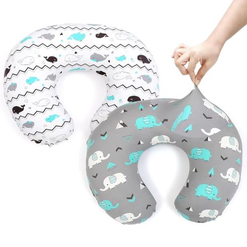 BROLEX Baby Nursing Pillow Covers: 2-Pack Soft Slipcovers for Breastfeeding Pillows - Comfortable Fabric, Fits Standard Nursing Pillows for Boys & Girls - Elephant Whale