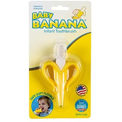 Baby Banana Yellow Banana Infant Toothbrush, Easy to Hold, Made in the USA, Train Infants Babies and Toddlers for Oral Hygiene, Teether Effect for Sore Gums, 4.33" x 0.39" x 7.87"