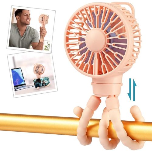 snawowo Mini Portable Stroller Fan, Battery Operated Personal Small Handheld Fan with Flexible Tripod, 3 Speed Rechargeable Clip On Fan for Car Seat Crib Treadmill Travel Camping Pink - Upgraded - U-Pink