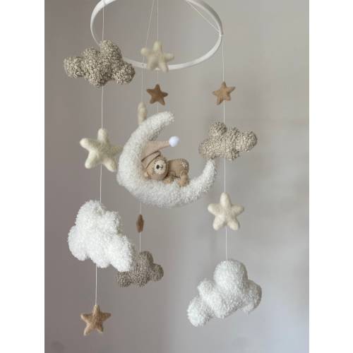 Boucle Teddy Baby Mobile in Beige/ neutral nursery/baby shower gift/nursery mobile