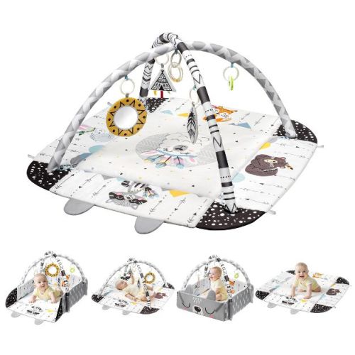 BabyBond Baby Gym Play Mat, 8 in 1 Tummy Time Mat with 5 Toys, Washable Baby Activity Play Mat for Visual, Hearing, Sensory, Motor Development