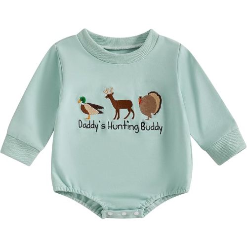 Baby Boy Hunting Outfit Duck Embroidery Baby Romper Long Sleeve Crew Neck Bodysuit Newborn Infant Fall Clothes