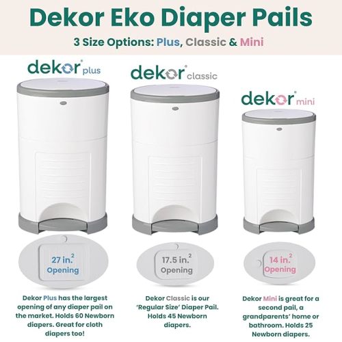 Diaper Dekor EKO Classic Diaper Pail Gift Set, White | ONLY Eco-Friendly Diaper Pail Made with 70% Recycled Materials | Comes with up to a Year's Supply Worth of Diaper Dekor Refills!