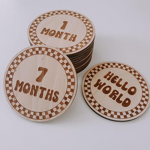 Baby Monthly Milestone,It's Boy and It's Girl, Hello World, Wooden Baby Milestone Signs, Monthly Milestone Wood Discs, Baby Milestone Discs (S004)