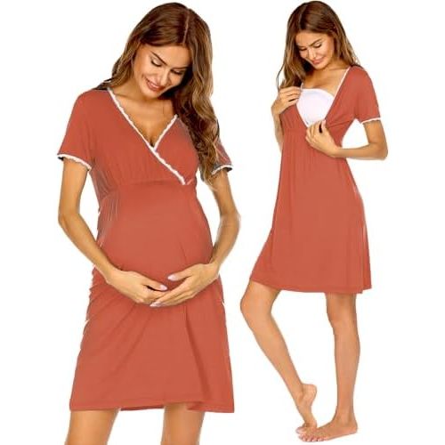 Ekouaer Nursing Nightgown Delivery and Labor Gown for Hospital Short Sleeve Maternity Breastfeeding Dress
