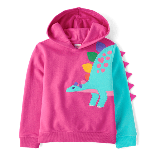 Girls Dino Fleece Hoodie - Dino Friends - Pink