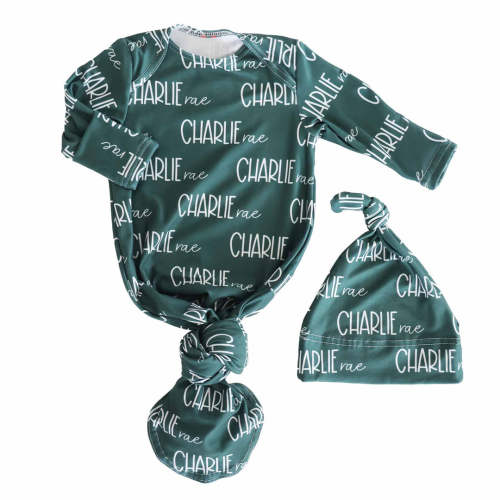 Personalized Font Duo Newborn Baby Knot Gown | Best Selling Neutrals